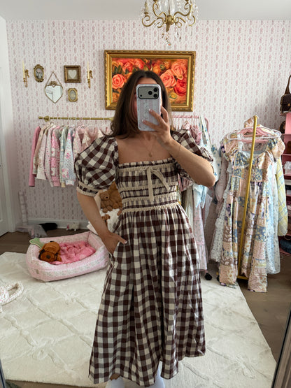 Brown gingham Xs midi dress