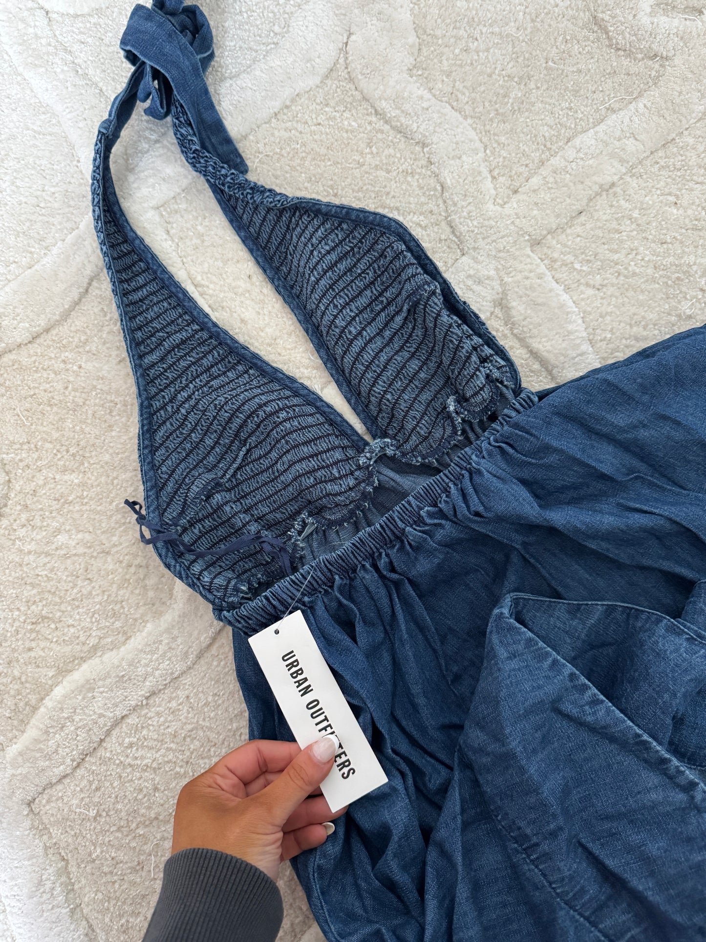 Denim UO halter mini dress nwt (small)