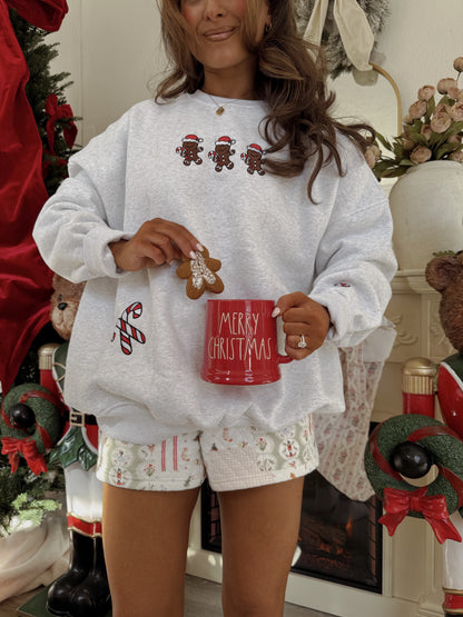 Gingerbread Recipe Embroidered Crewneck Cream norestocks