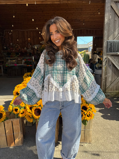 Willow Patch Plaid Ruffle Top with Balloon Sleeves PRE ORDER ADDED