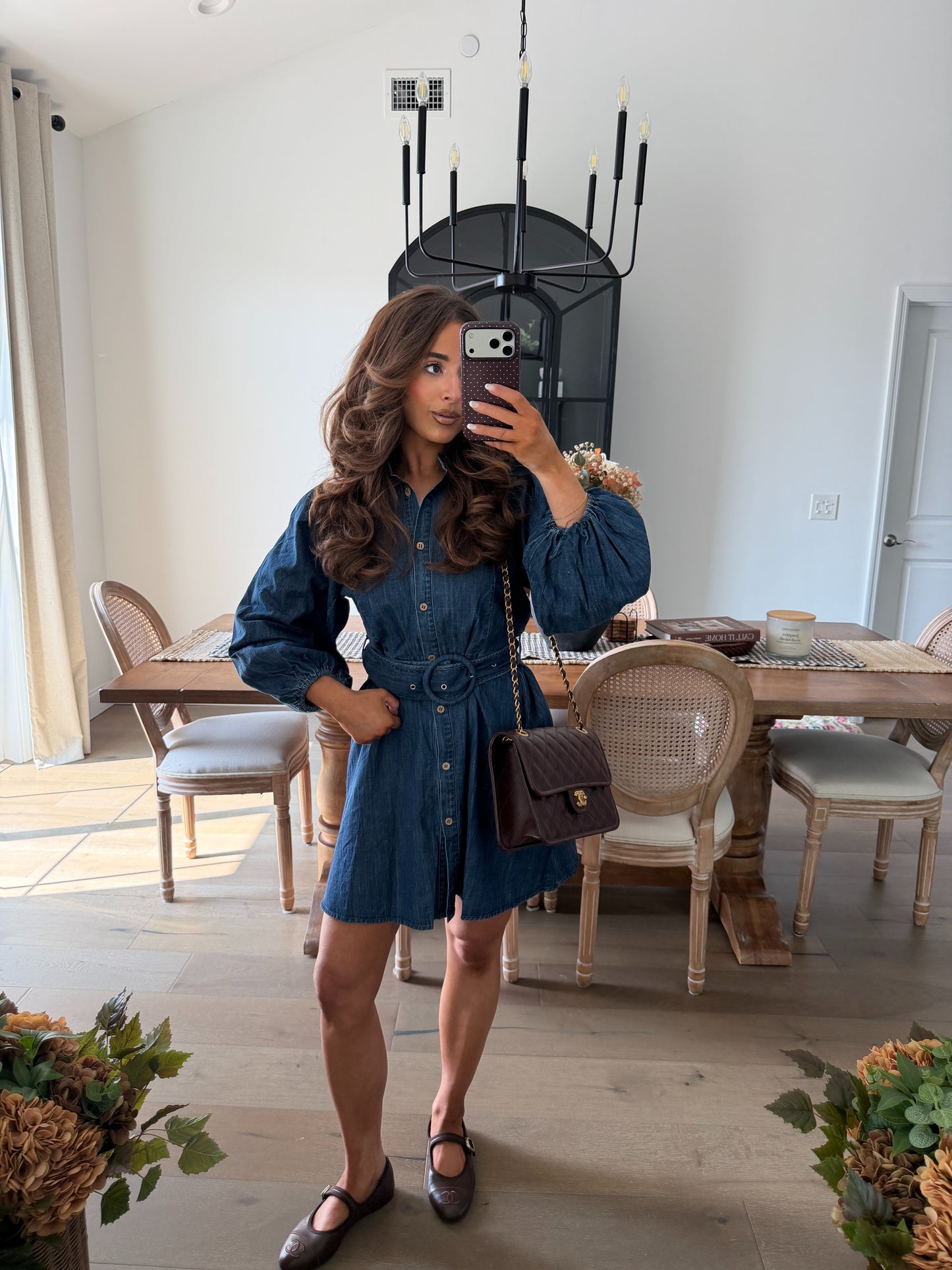 Clara Anne Belted Denim Mini Dress