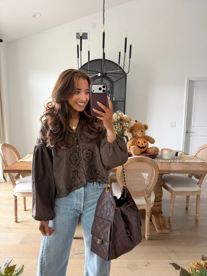 Cocoa Darling Eyelet VEGAN Leather Top can’t restock