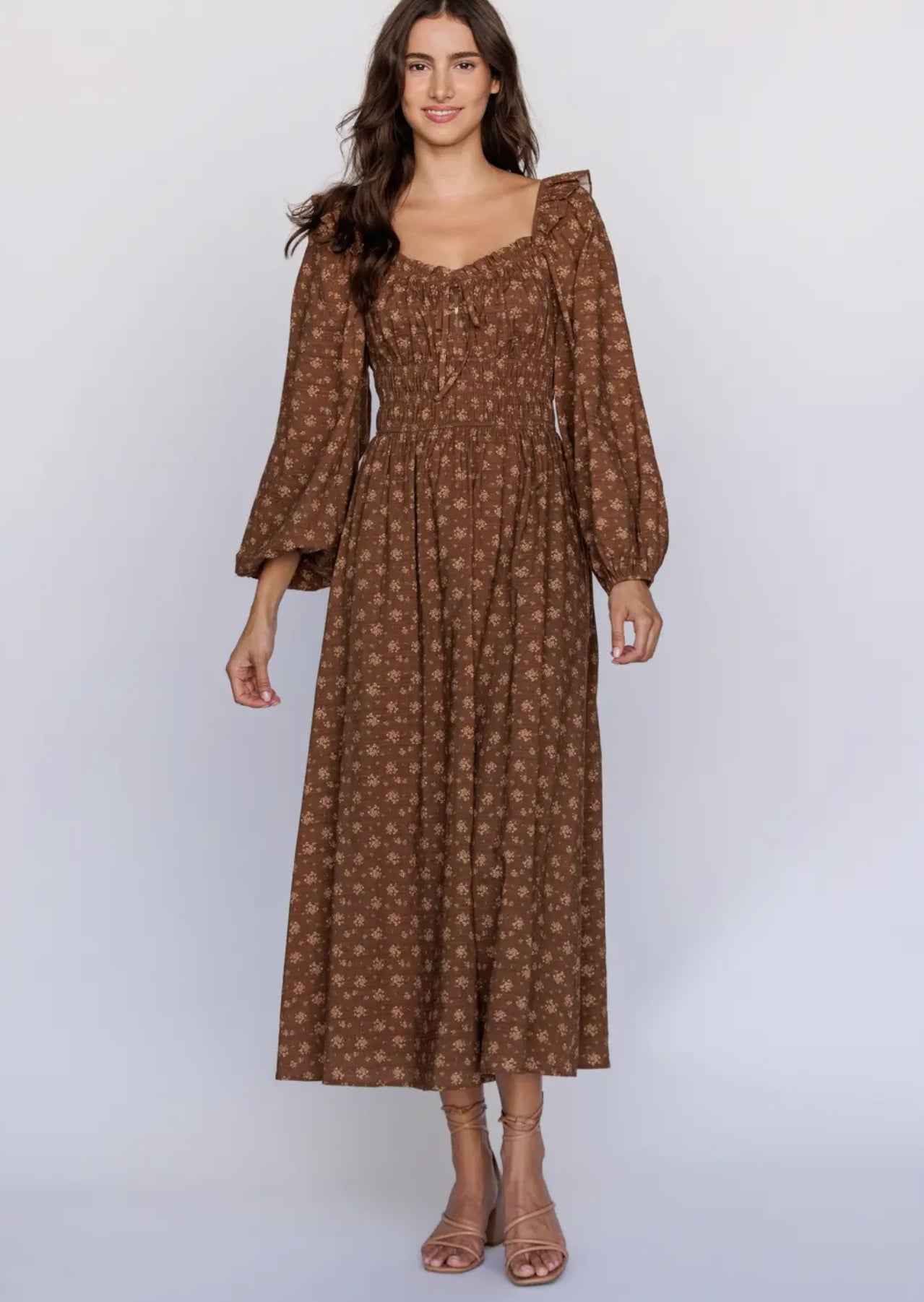 Brown Cocoa Cottage Farm Midi Dress