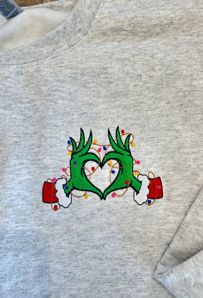 EMBROIDERED GRINCH HEART Crewneck 🎄❤️