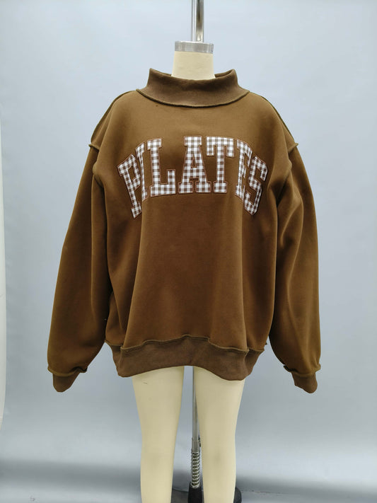 Pilates Gingham Chocolate Mockneck