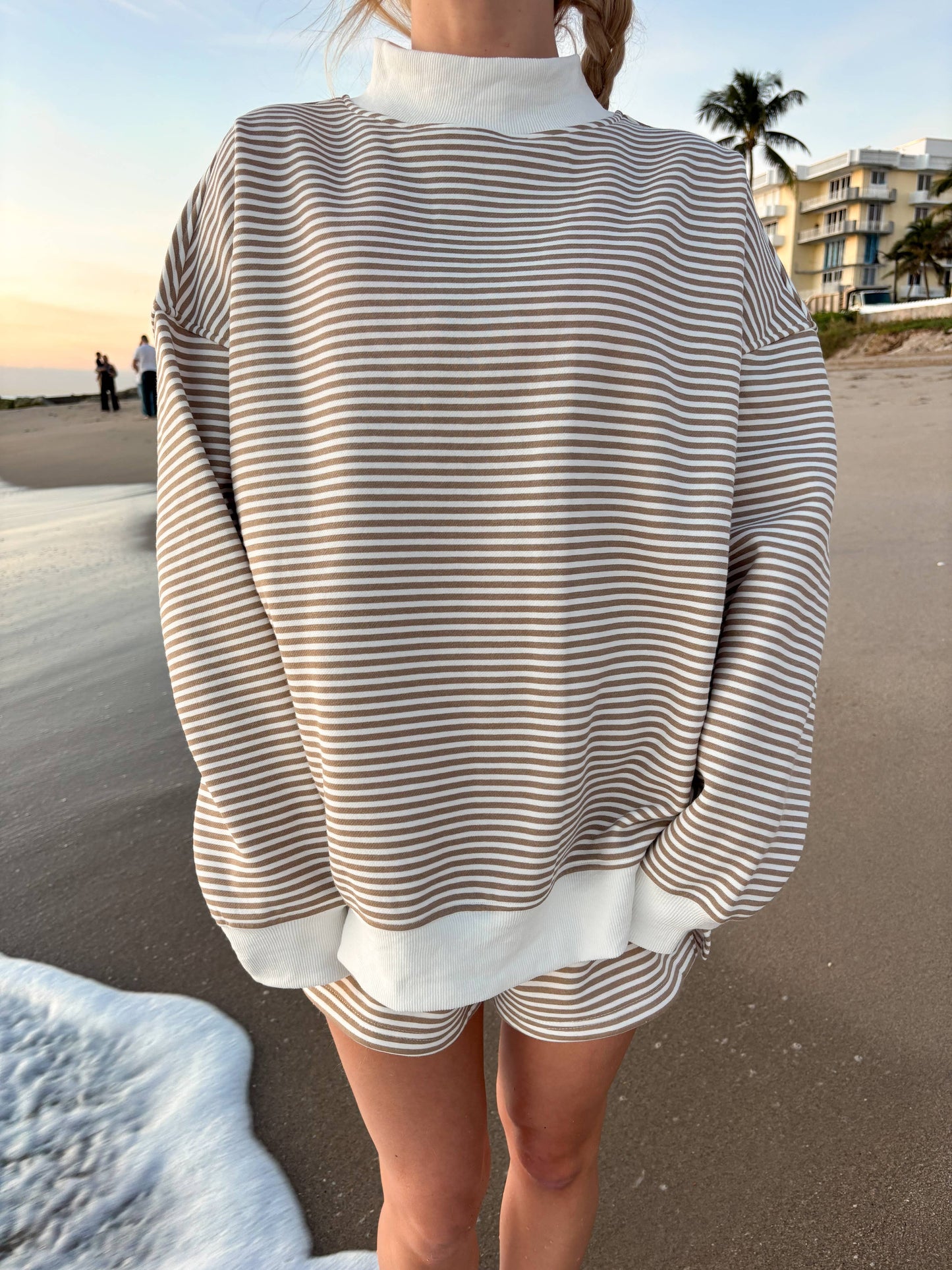 Brown mocha striped Mockneck