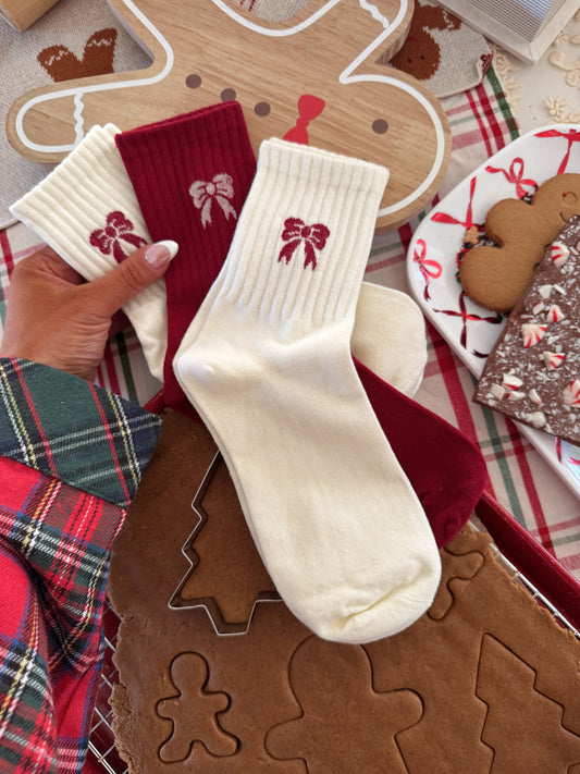 Merry Bow Embroidered Socks ❤️🎄