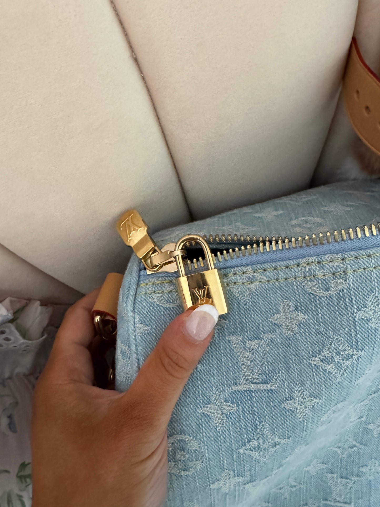 LV denim duffle bag