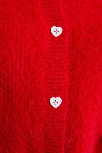 Hearts Full Red Heart Button CARDIGAN