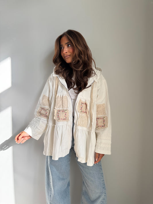Fallin’ For You Patchwork Hoodie (Cream)