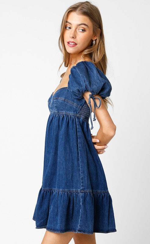 Harvest Denim Puff Sleeve Mini