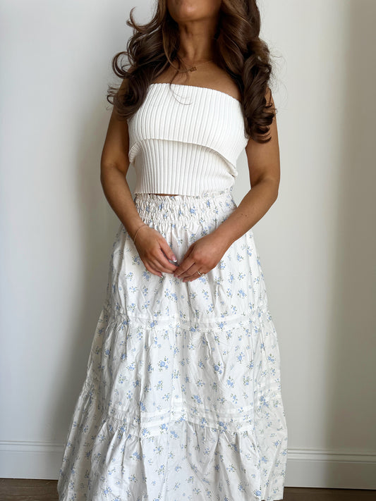 White Ribbed Bandeau Top