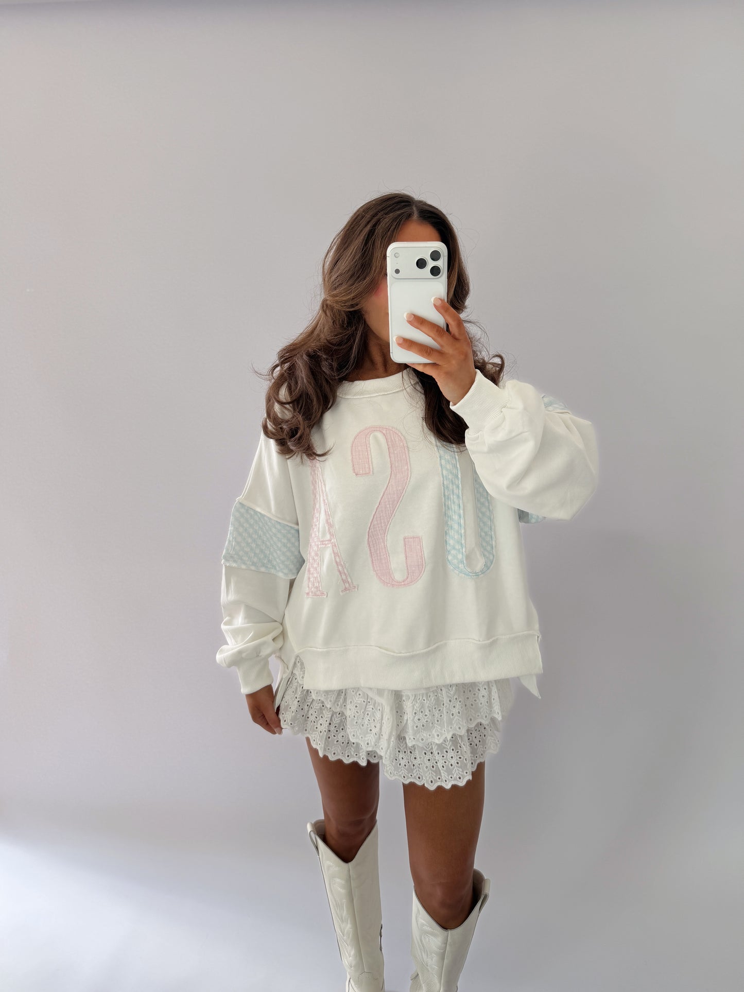 USA Gingham Patch Pullover Sweater