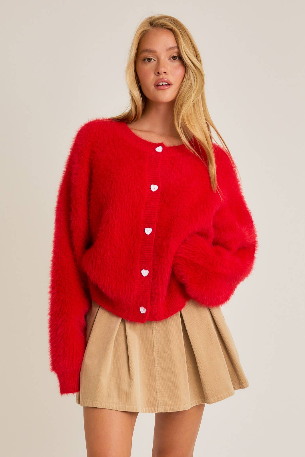 Hearts Full Red Heart Button CARDIGAN