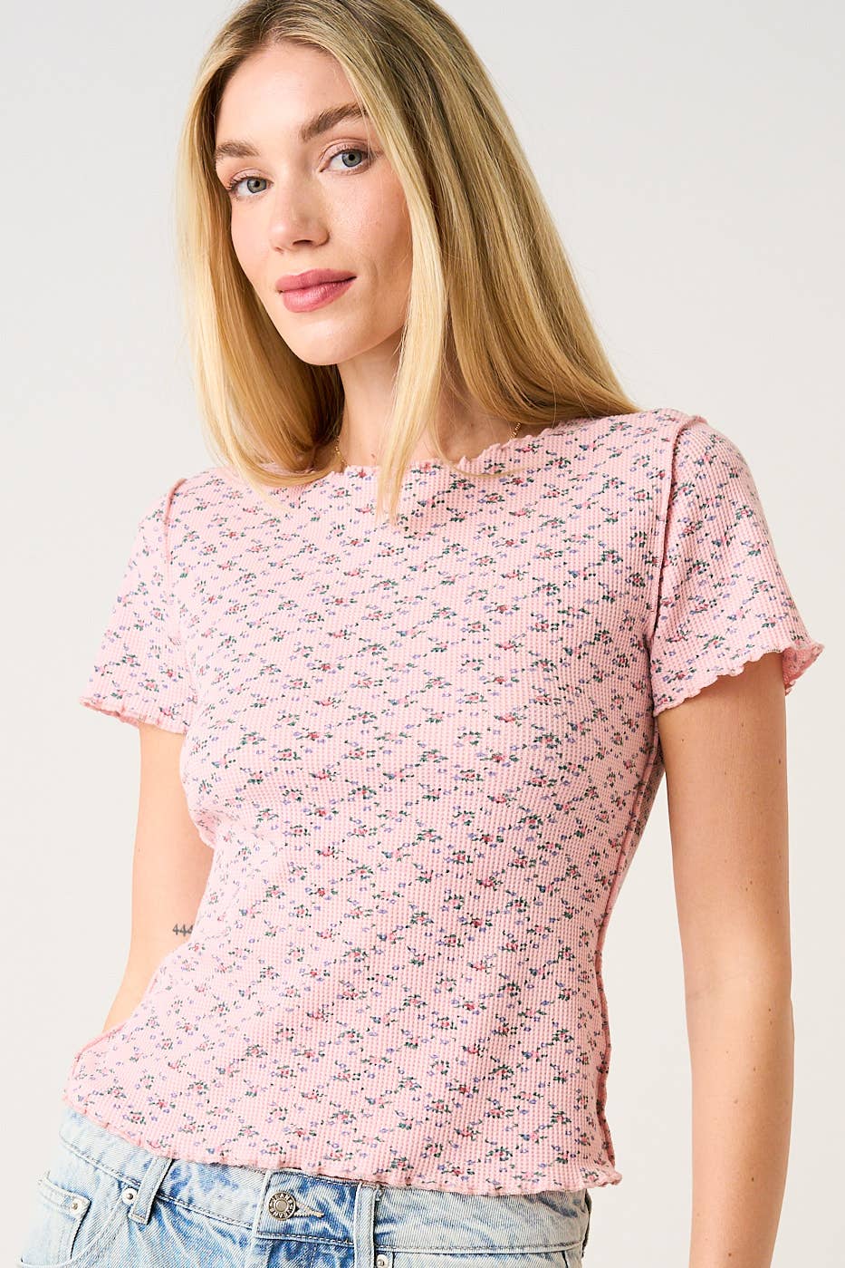 Strawberries & Cream Floral Waffle Baby Tee