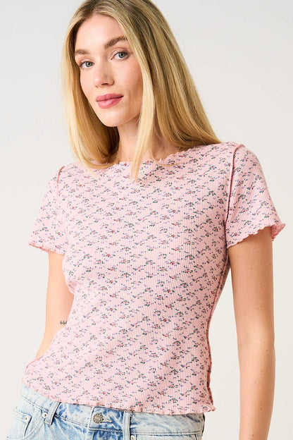 Strawberries & Cream Floral Waffle Baby Tee