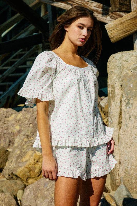 Cottage Floral Pink Short Set