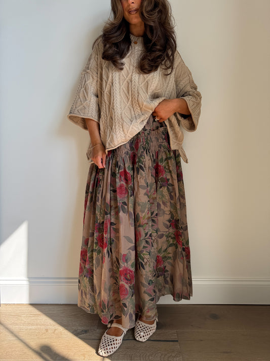 Chestnut Charm Floral Skirt
