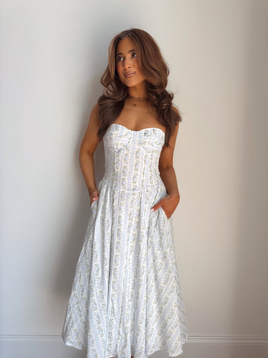 Cottage & Roses Midi Dress (Blue)