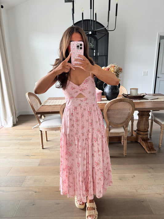 Pink Floral Coquette Midi Dress M