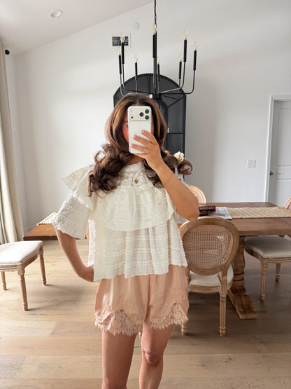 Champagne Satin Lace Shorts