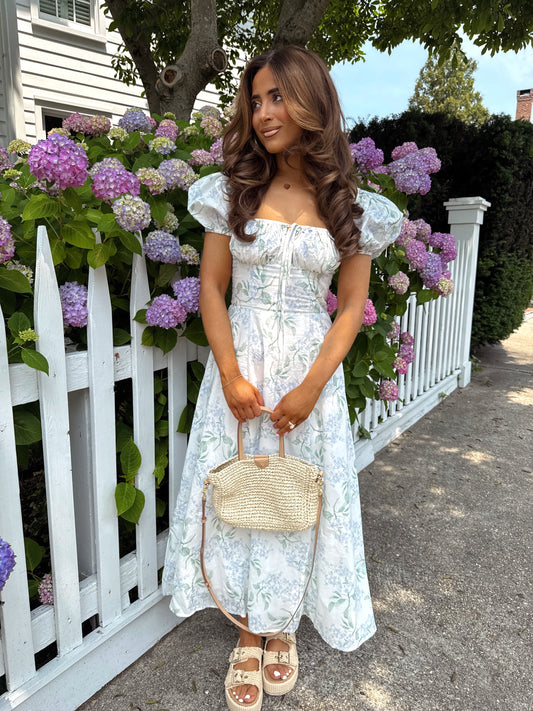 Coastal Darling Puff Sleeve Midi Dress