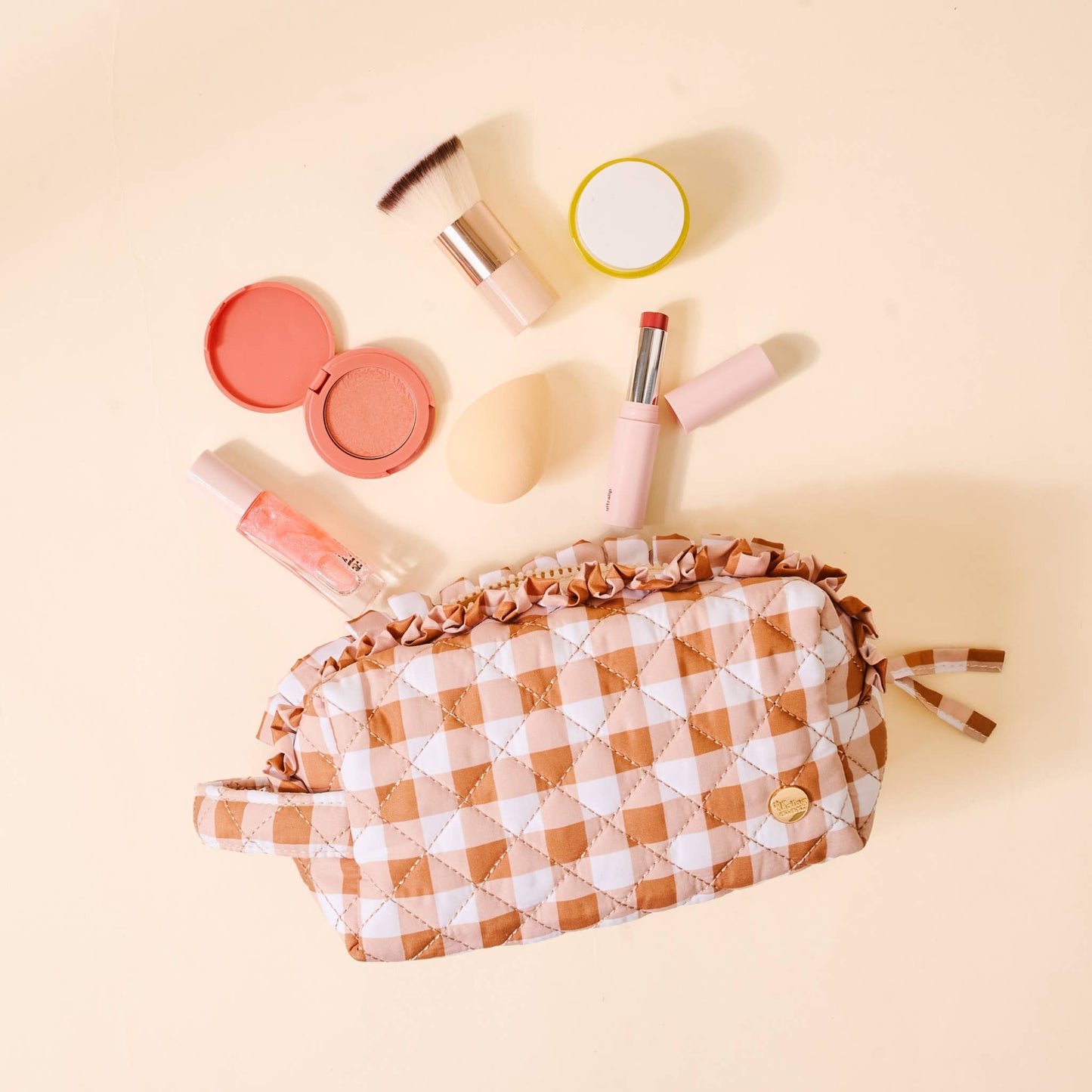 Quilted Cosmetic Pouch-Maple Gingham