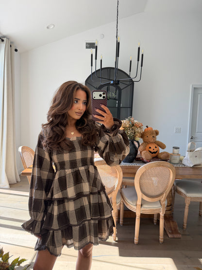 Gather Gingham Mini Dress