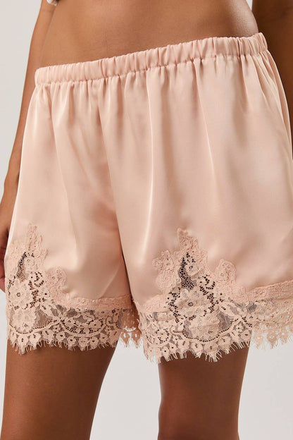 Champagne Satin Lace Shorts