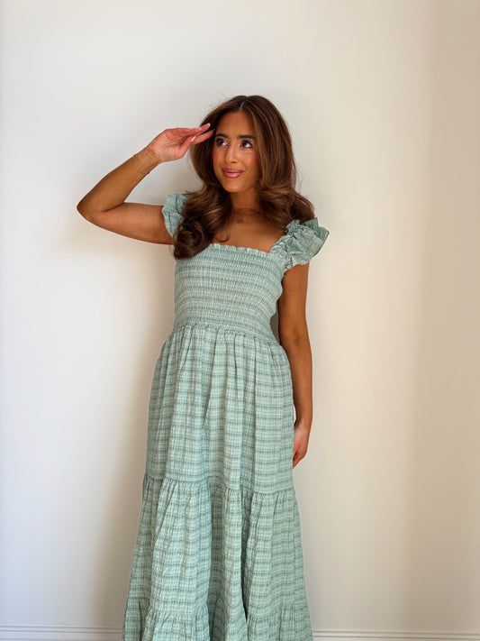 Sage Dream Ruffled Midi Dress