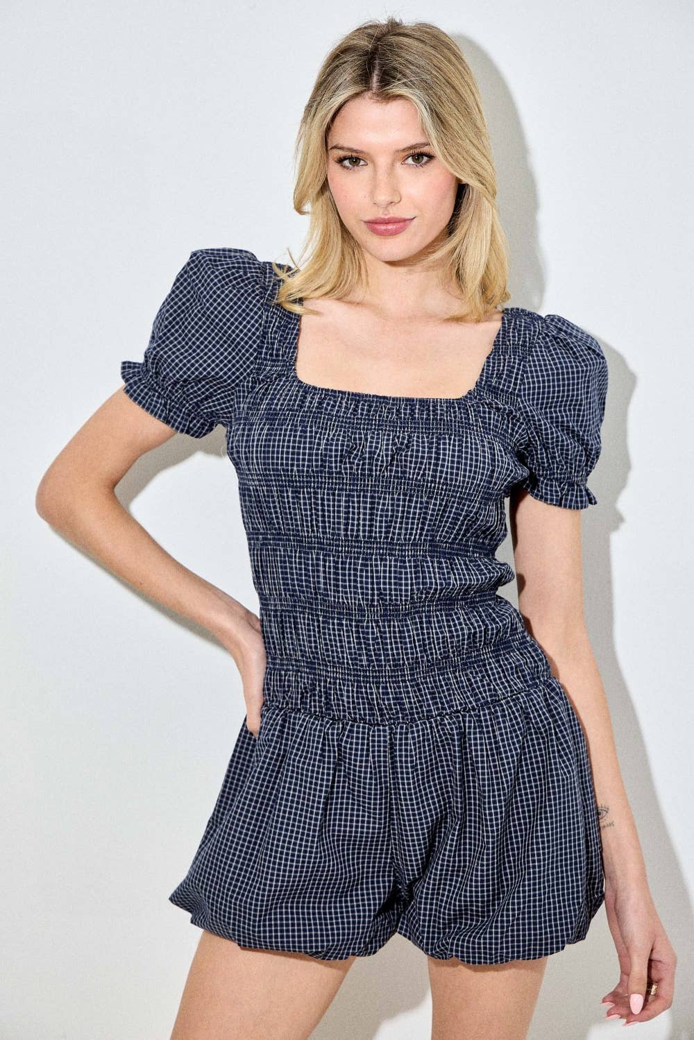 Samantha Plaid Bubble Romper