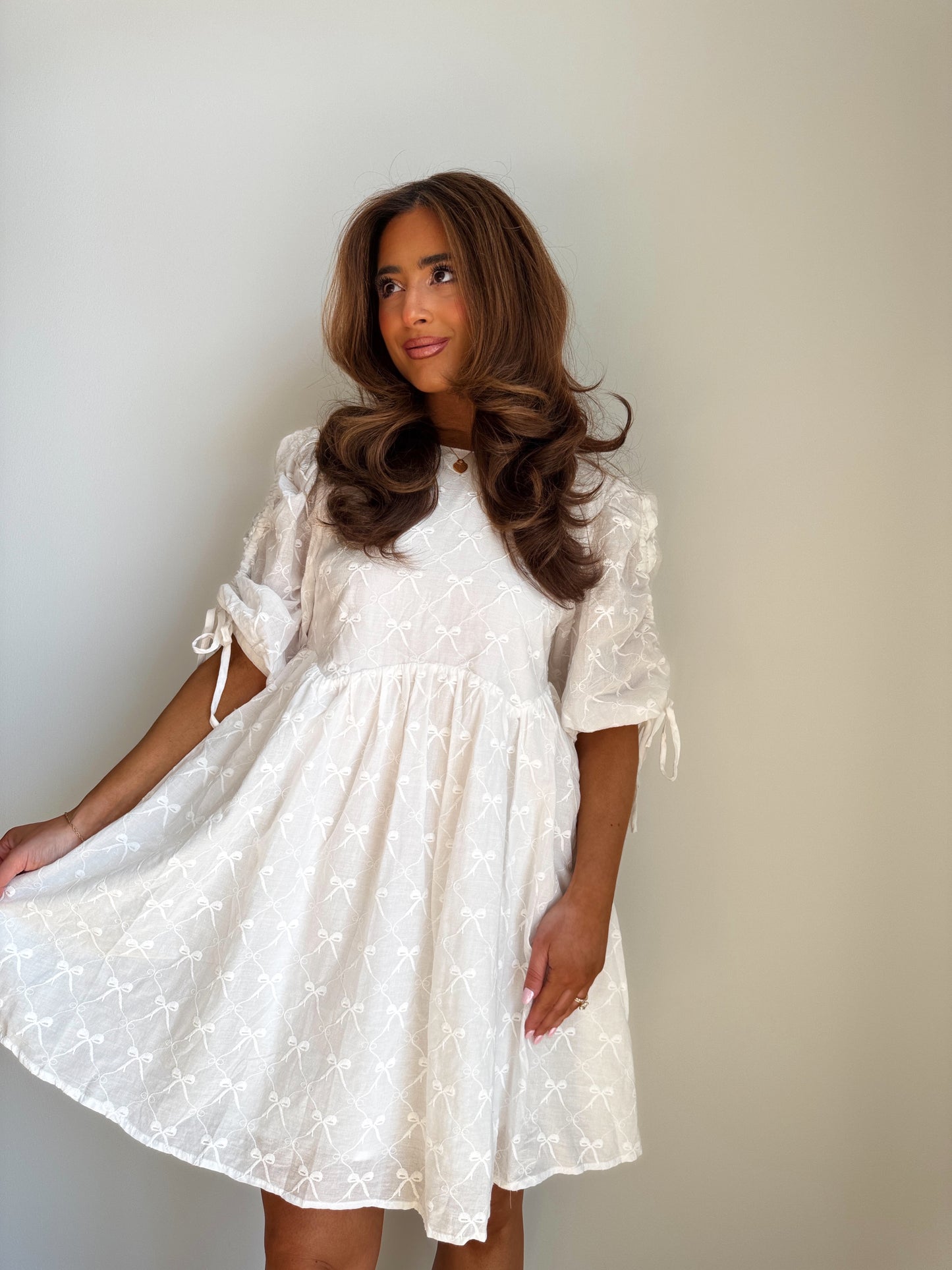 White Rose Bow Embroidered Babydoll Dress Yourdarlingstyle White Rose Bow Embroidered Babydoll Dress Yourdarlingstyle