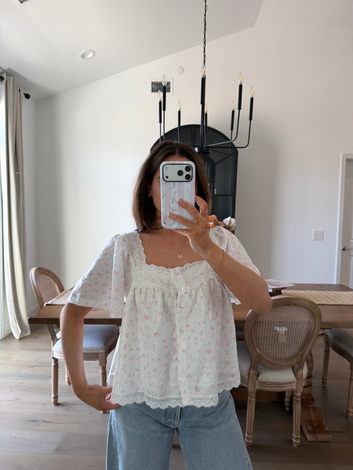 Small cotton pink floral top NEW