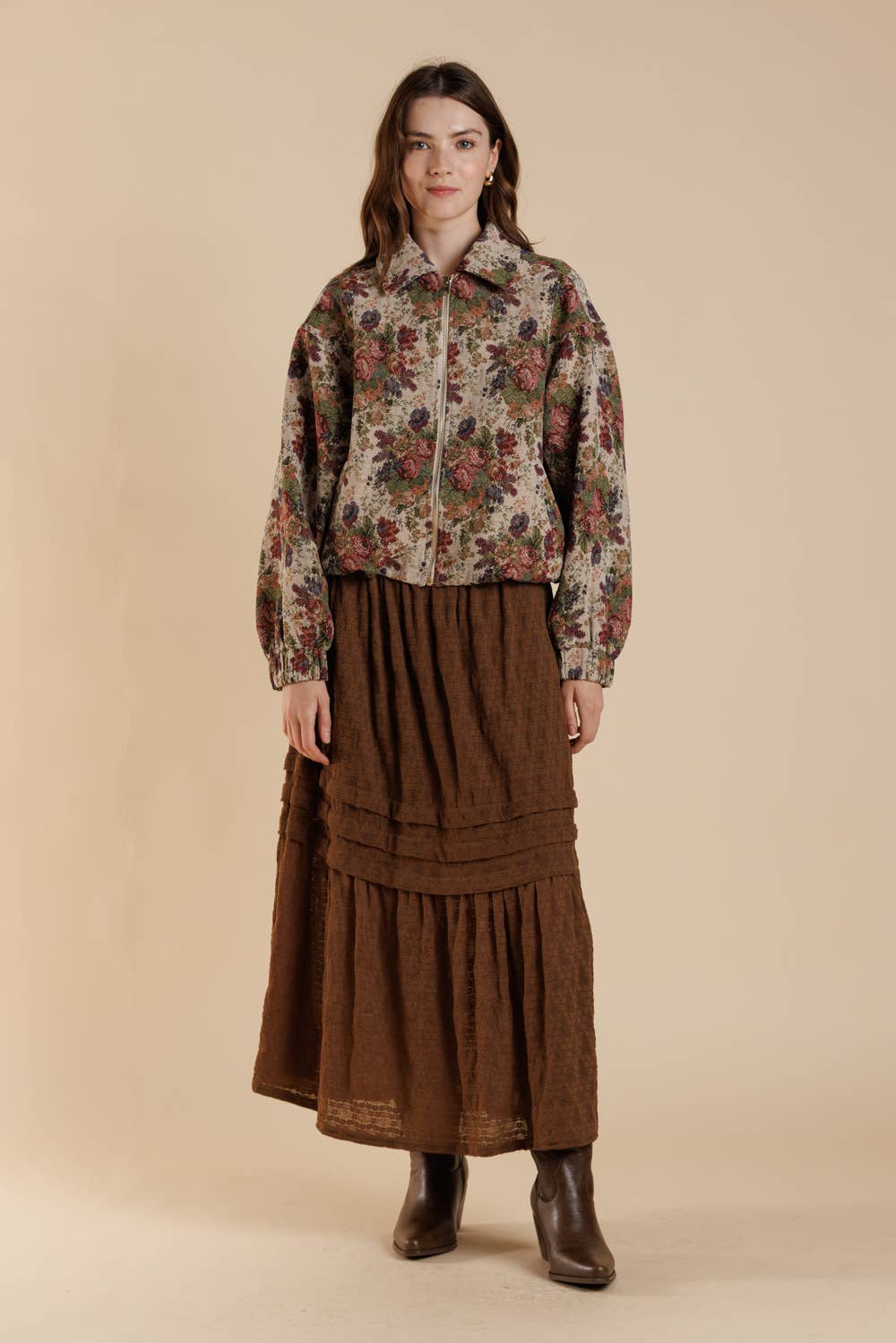 Vintage Rose Tapestry Zip-Up Bomber Jacket