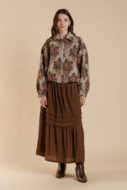 Vintage Rose Tapestry Zip-Up Bomber Jacket