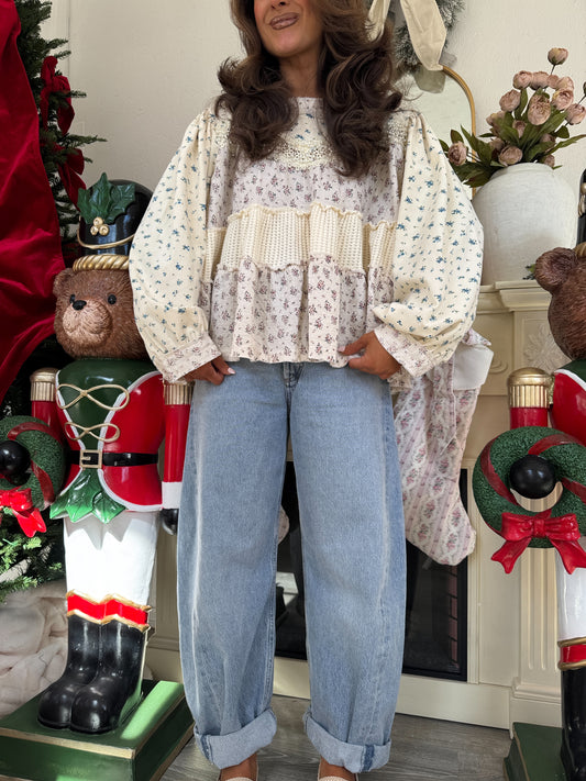 Mistletoe Willow Balloon Sleeve Top (Cream) BESTSELLER