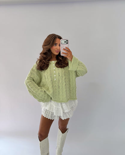 SPRING GARDEN CABLE KNIT SWEATER TOP (Sage) RESTOCK