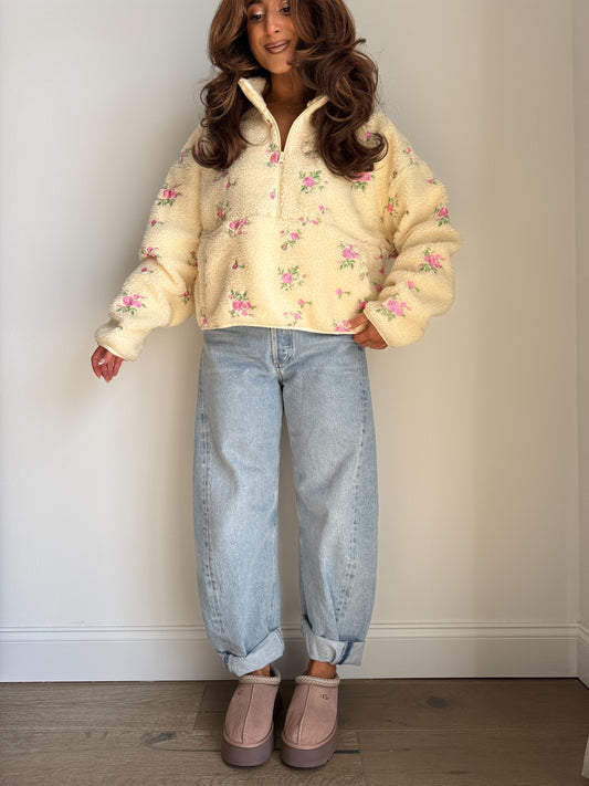 Lemon Roses Sherpa Half Zip