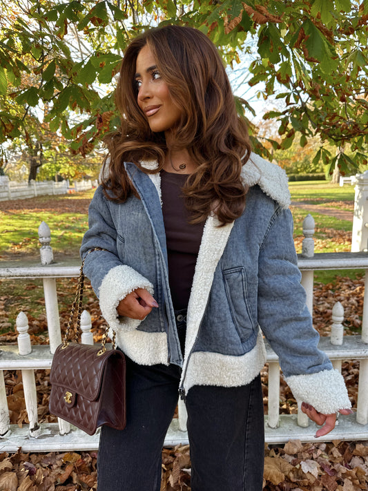 Country Christmas Denim Sherpa Jacket
