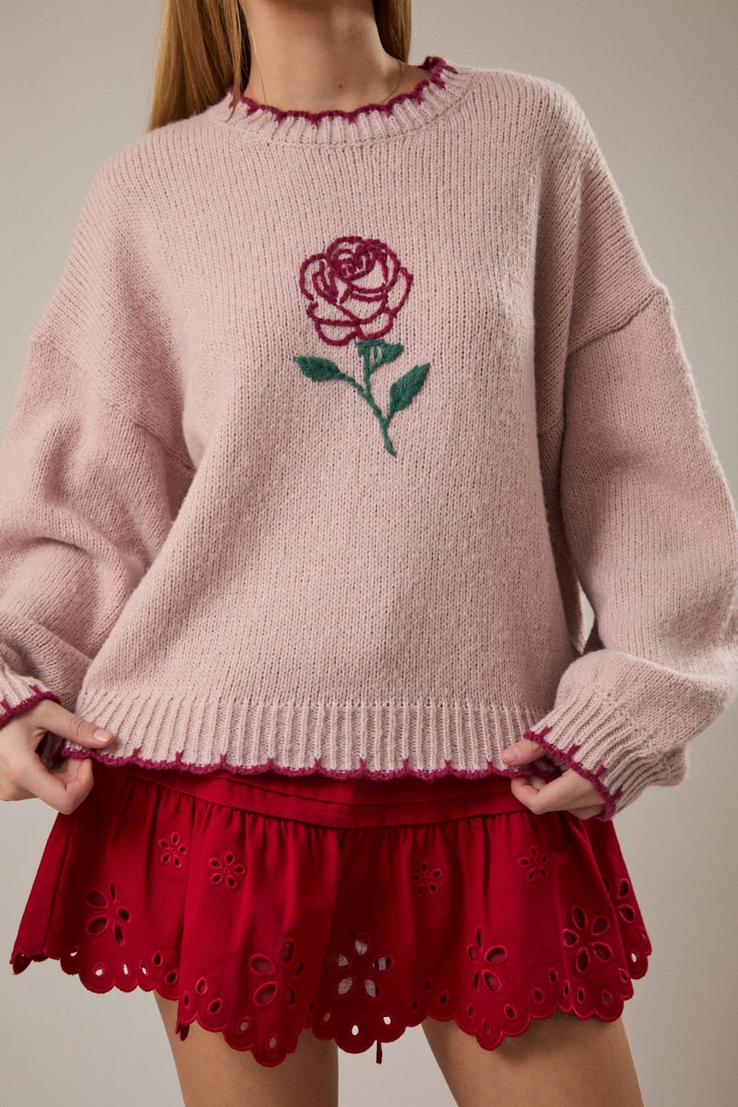 Tale As Old As Time ROSE STITCHING OVERSIZED SWEATER