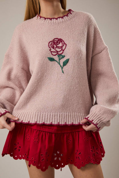 Tale As Old As Time ROSE STITCHING OVERSIZED SWEATER
