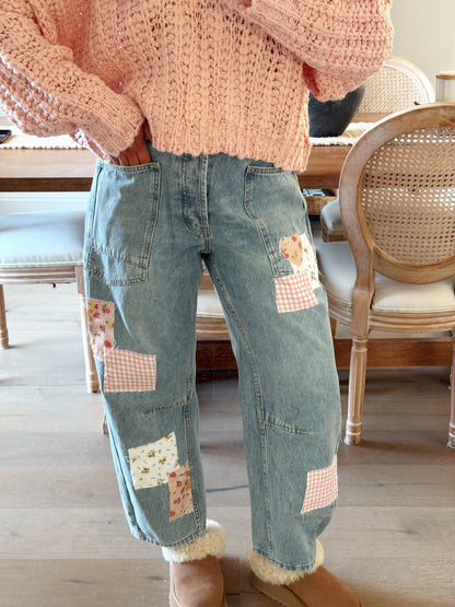 Sweet Stitch Patchwork Barrel Jeans