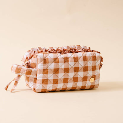 Quilted Cosmetic Pouch-Maple Gingham
