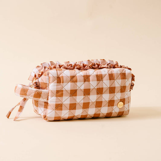 Quilted Cosmetic Pouch-Maple Gingham