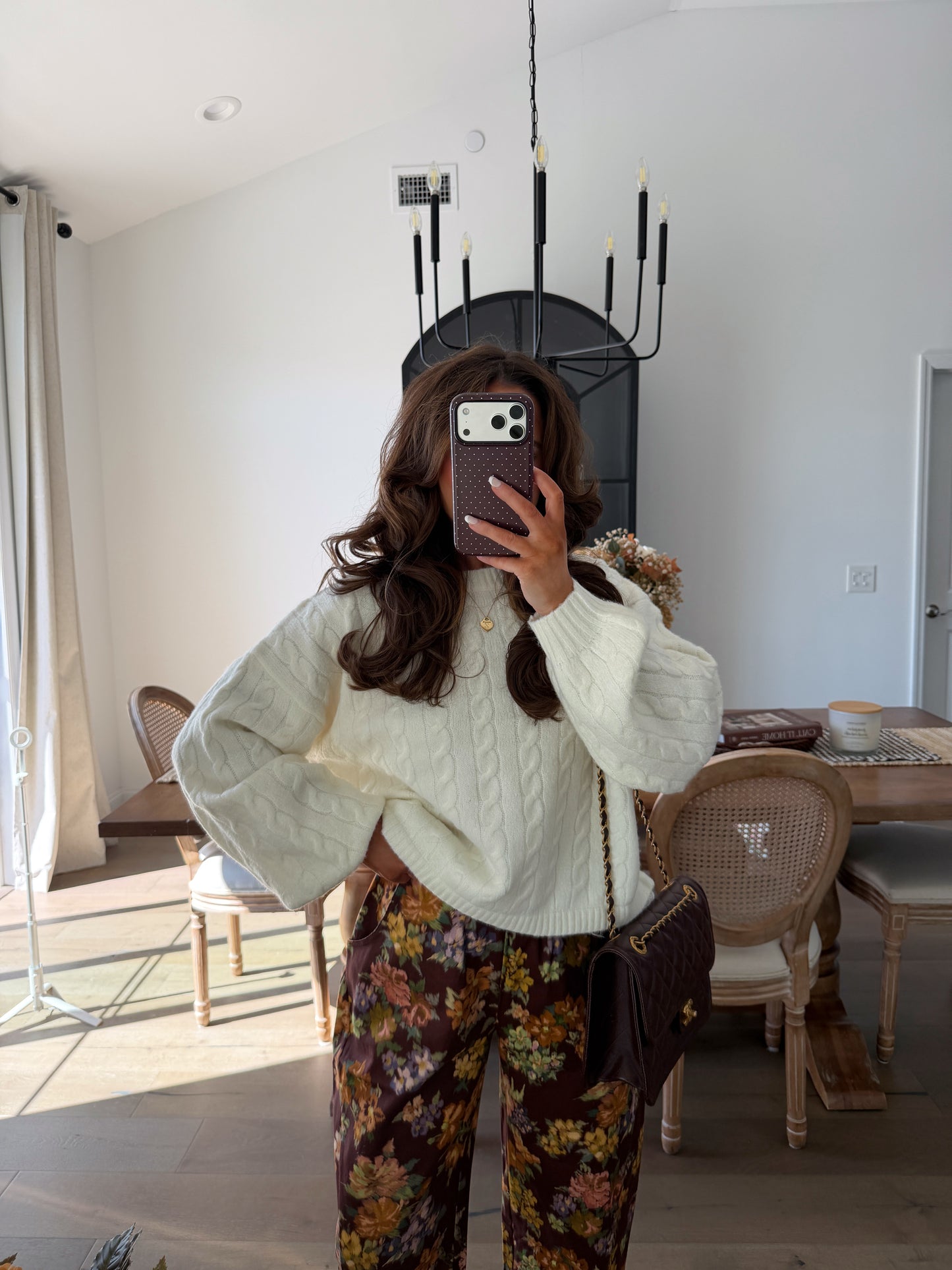 Mocha Floral Vintage Cotton Barrel Pants