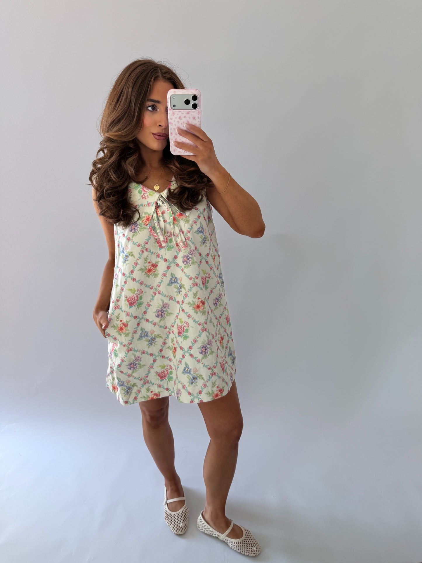 Paradise In Petals Peter Pan Collar Mini  Denim Dress