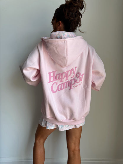 Ribboned Hydrangeas Zip Up Hoodie Blush Pink