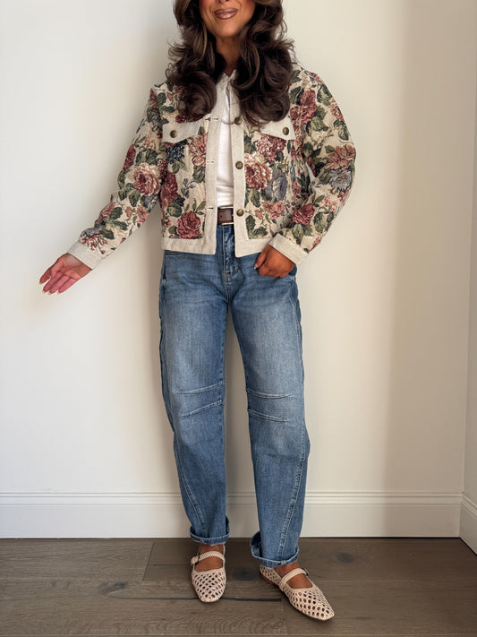 Porcelain Bloom Barrel Jeans