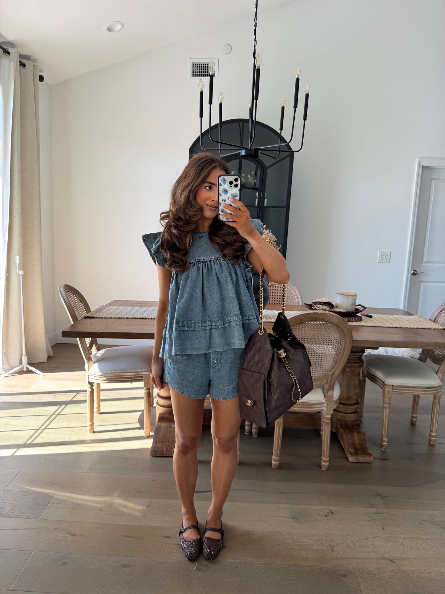 Ruffled Denim Autumn Short Set