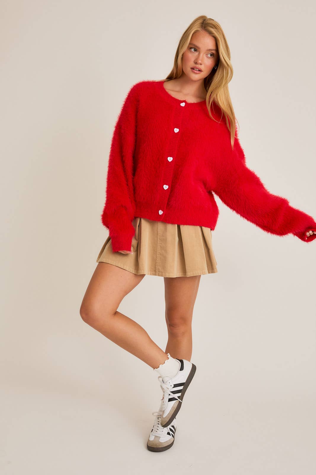 Hearts Full Red Heart Button CARDIGAN